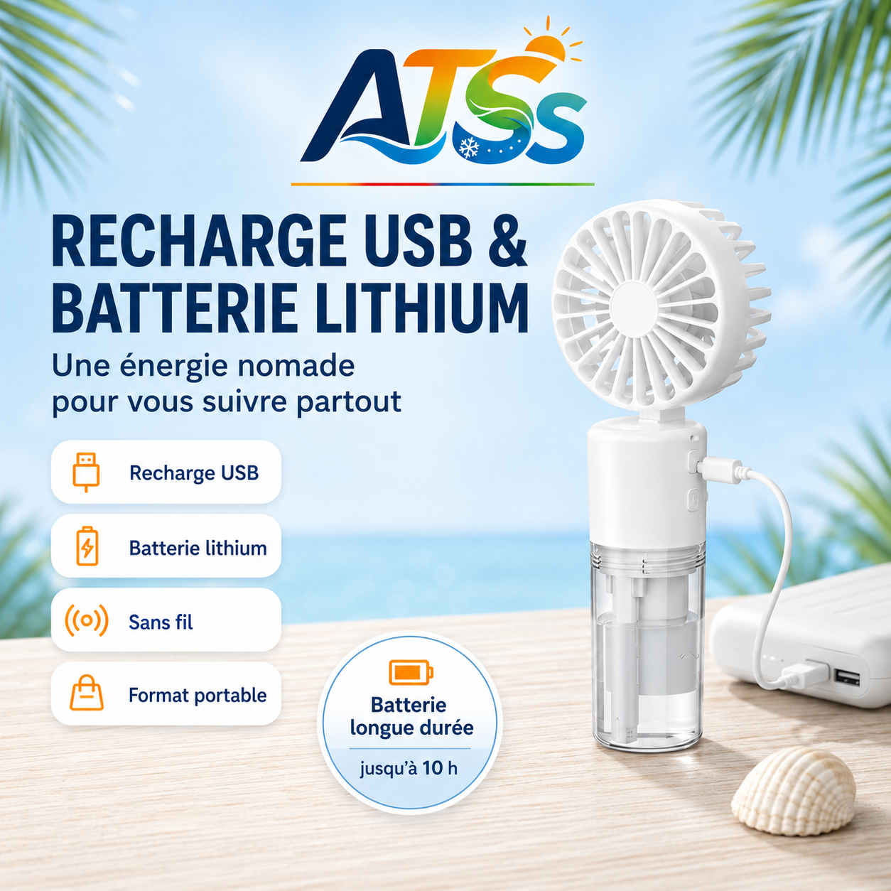 VENTILO — Brumisateur 4 Vitesses USB rechargeable